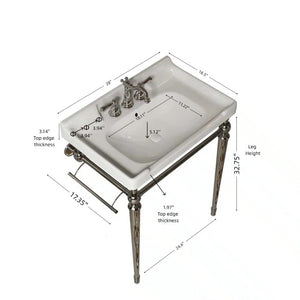 English Elm Vici Wall-Mounted Ceramic Console Sink with Steel Legs and Towel Bar for Bathrooms White Chrome W2615S00112