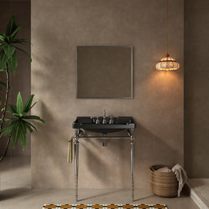 English Elm Vici Wall Mounted Console Sink with Steel Legs Towel Bar and Three Faucet Holes Black, Chrome Ceramic 28 inches W2615S00113