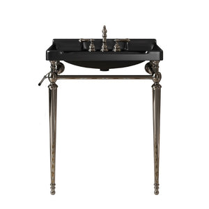 English Elm Vici Wall Mounted Console Sink with Steel Legs Towel Bar and Three Faucet Holes Black, Chrome Ceramic 28 inches W2615S00113