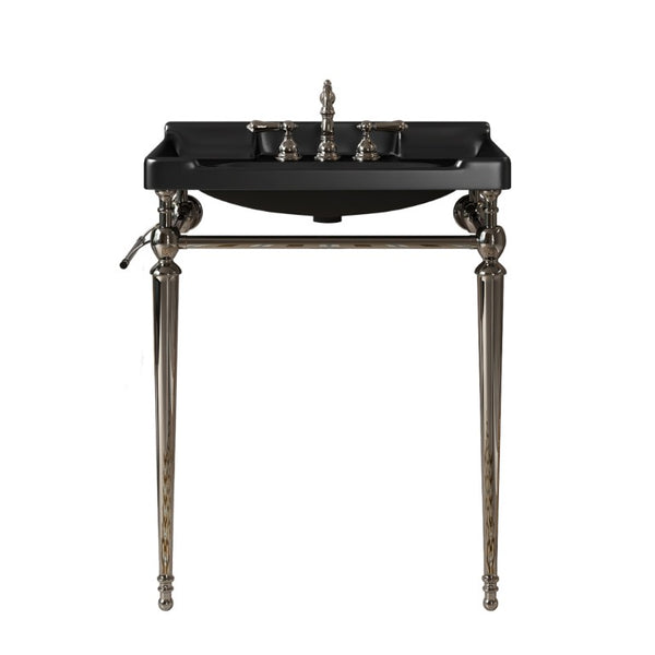English Elm Vici Wall Mounted Console Sink with Steel Legs Towel Bar and Three Faucet Holes Black, Chrome Ceramic 28 inches W2615S00113