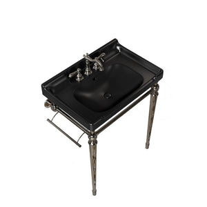 English Elm Vici Wall Mounted Console Sink with Steel Legs Towel Bar and Three Faucet Holes Black, Chrome Ceramic 28 inches W2615S00113