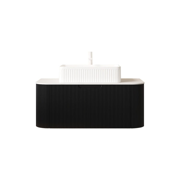 English Elm Dina 36 Inch Floating Bathroom Vanity Matte Black Striped Cabinet with Ceramic Basin W2615S00182
