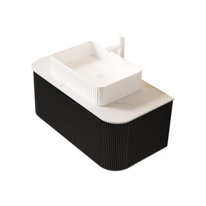 English Elm Dina 36 Inch Floating Bathroom Vanity Matte Black Striped Cabinet with Ceramic Basin W2615S00182