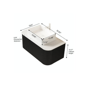 English Elm Dina 36 Inch Floating Bathroom Vanity Matte Black Striped Cabinet with Ceramic Basin W2615S00182