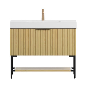 English Elm Yolan 36 Inch Freestanding Bathroom Vanity Plywood Cabinet with Resin Basin Oak Finish W2615S00253