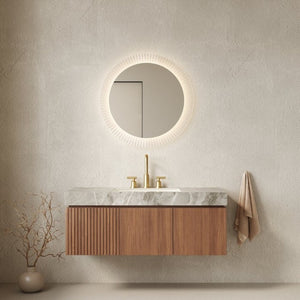 English Elm Muri 48 Inch Floating Bathroom Vanity Plywood Cabinet Oak Sintered Stone Top W2615S00544