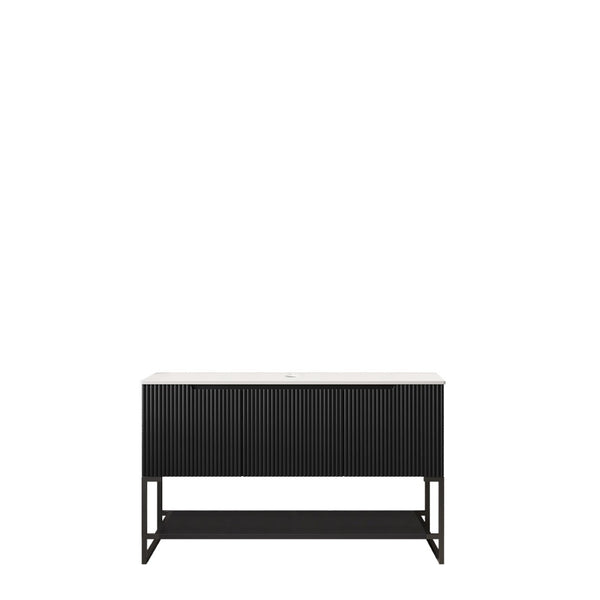 English Elm 48" Tulio Freestanding Vanity with Carrara Sintered Stone Top and Matte Black Cabinet W2615S00567