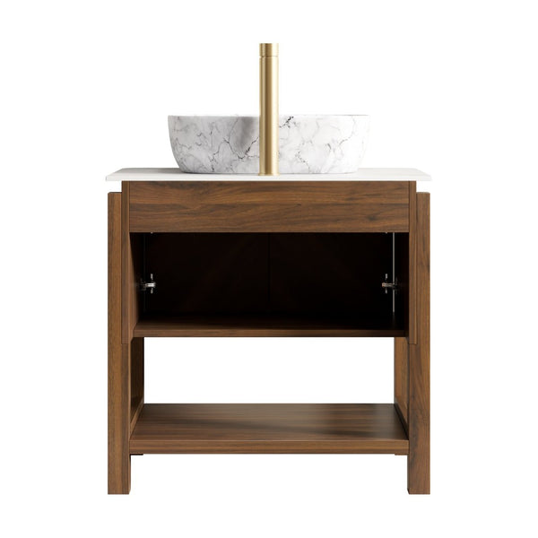 English Elm Indigo 30 Inch Freestanding Bathroom Vanity Fluted Wood Doors Sintered Stone Top Ceramic Sink W2615S00582
