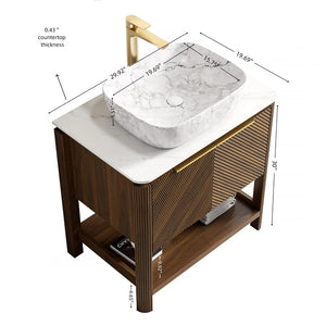 English Elm Indigo 30 Inch Freestanding Bathroom Vanity Fluted Wood Doors Sintered Stone Top Ceramic Sink W2615S00582