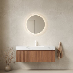 English Elm Muri Floating Bathroom Vanity Oak Woodgrain Plywood Cabinet Sintered Stone Top W2615S00621