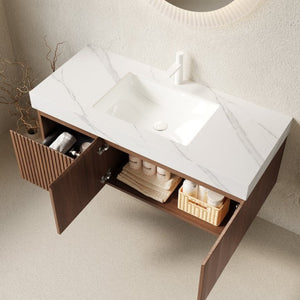 English Elm Muri Floating Bathroom Vanity Oak Woodgrain Plywood Cabinet Sintered Stone Top W2615S00621