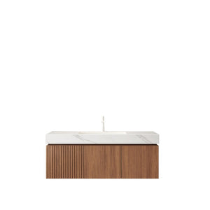 English Elm Muri Floating Bathroom Vanity Oak Woodgrain Plywood Cabinet Sintered Stone Top W2615S00621