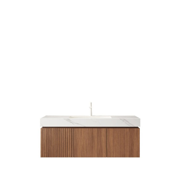 English Elm Muri Floating Bathroom Vanity Oak Woodgrain Plywood Cabinet Sintered Stone Top W2615S00621