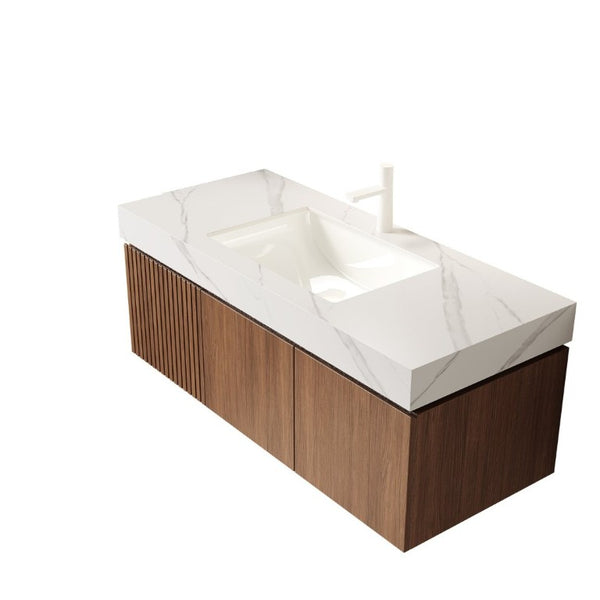 English Elm Muri Floating Bathroom Vanity Oak Woodgrain Plywood Cabinet Sintered Stone Top W2615S00621
