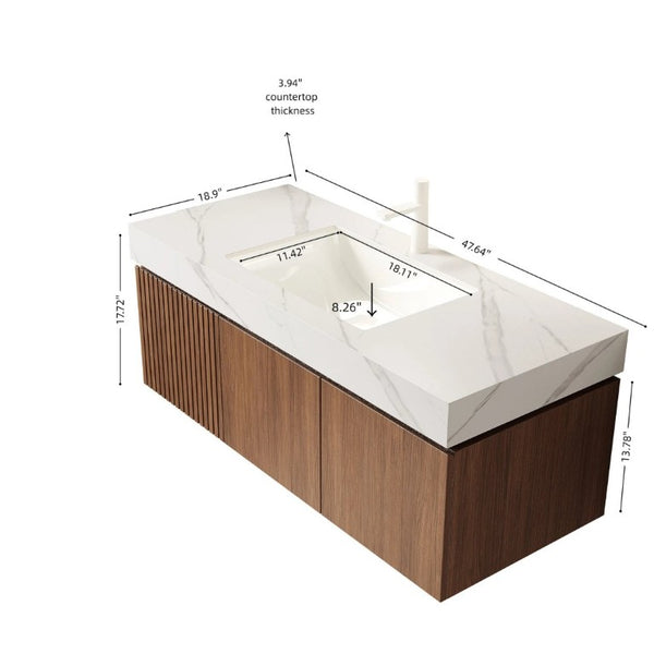 English Elm Muri Floating Bathroom Vanity Oak Woodgrain Plywood Cabinet Sintered Stone Top W2615S00621