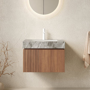English Elm Muri Floating Bathroom Vanity with Sintered Stone Top and Oak Woodgrain Plywood Cabinet W2615S00668