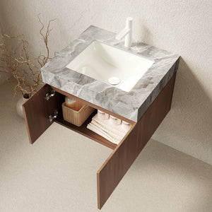 English Elm Muri Floating Bathroom Vanity with Sintered Stone Top and Oak Woodgrain Plywood Cabinet W2615S00668