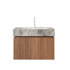 English Elm Muri Floating Bathroom Vanity with Sintered Stone Top and Oak Woodgrain Plywood Cabinet W2615S00668