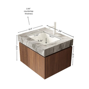 English Elm Muri Floating Bathroom Vanity with Sintered Stone Top and Oak Woodgrain Plywood Cabinet W2615S00668