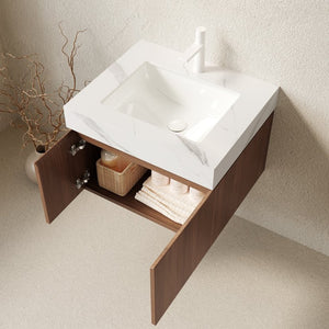 English Elm Muri Floating Bathroom Vanity with Sintered Stone Top and Oak Woodgrain Cabinet Doors W2615S00670
