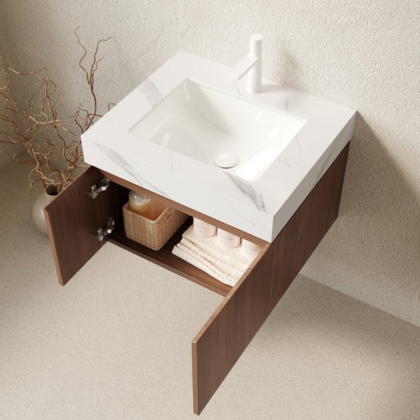 English Elm Muri Floating Bathroom Vanity with Sintered Stone Top and Oak Woodgrain Cabinet Doors W2615S00670