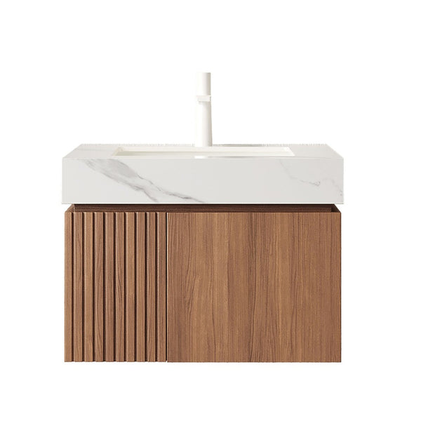 English Elm Muri Floating Bathroom Vanity with Sintered Stone Top and Oak Woodgrain Cabinet Doors W2615S00670
