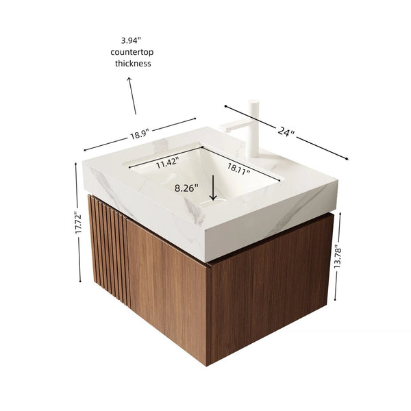 English Elm Muri Floating Bathroom Vanity with Sintered Stone Top and Oak Woodgrain Cabinet Doors W2615S00670