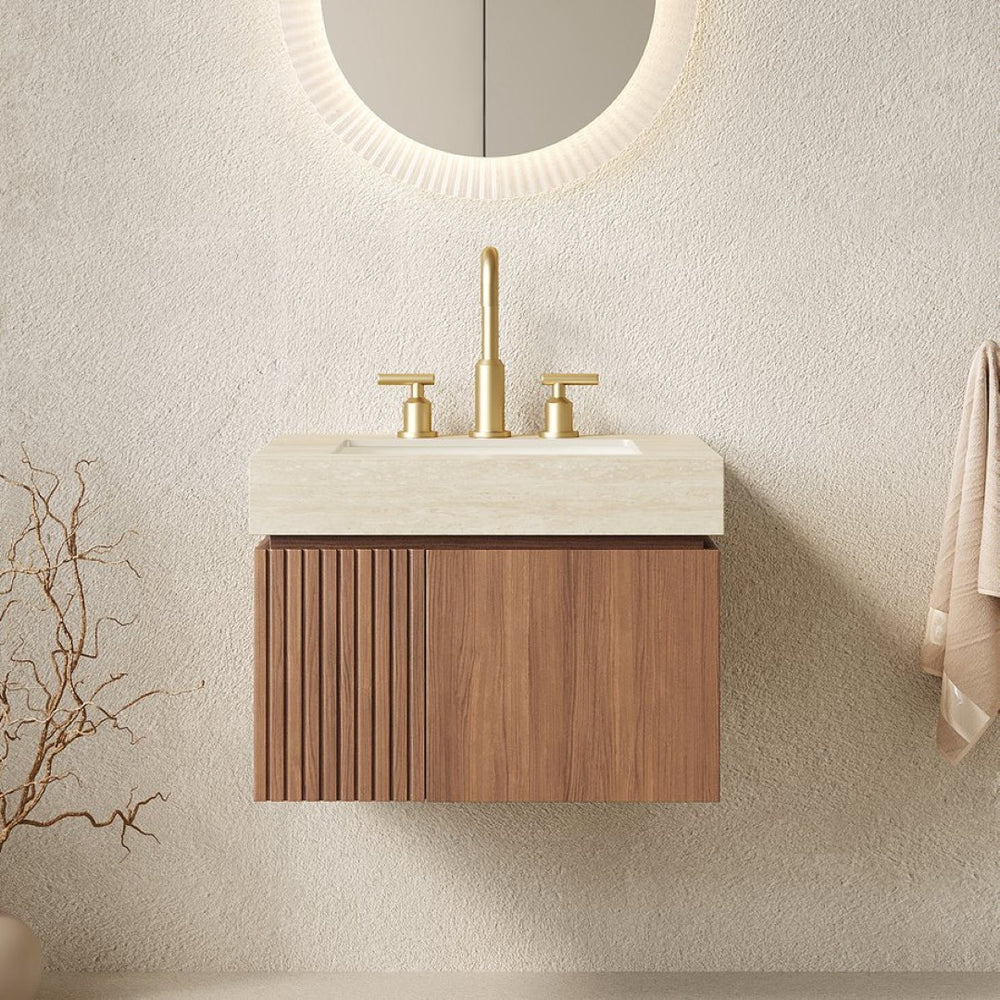 English Elm Muri 24 Inch Floating Vanity Travertine Stone Top Ceramic Basin Oak Cabinet Let Me Count: M-U-R-I(4) (5)2-4(7) (8)I-N-C-H(12) (13)F-L-O-A-T W2615S00672