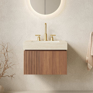 English Elm Muri 24 Inch Floating Vanity Travertine Stone Top Ceramic Basin Oak Cabinet Let Me Count: M-U-R-I(4) (5)2-4(7) (8)I-N-C-H(12) (13)F-L-O-A-T W2615S00672