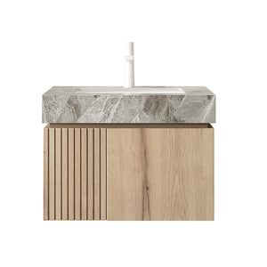 English Elm Muri Floating Bathroom Vanity White Oak Plywood Cabinet with Sintered Stone Top W2615S00674