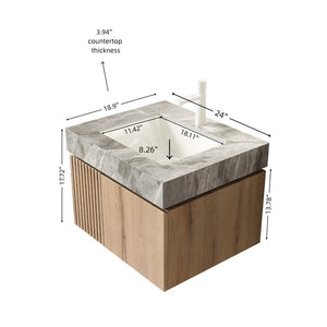 English Elm Muri Floating Bathroom Vanity White Oak Plywood Cabinet with Sintered Stone Top W2615S00674