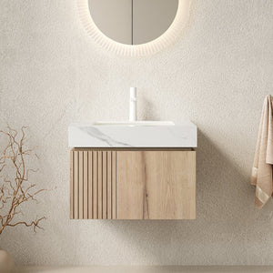 English Elm Muri Floating Bathroom Vanity Sintered Stone Top Oak Woodgrain Soft Close Cabinet W2615S00676