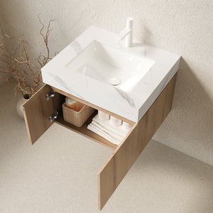 English Elm Muri Floating Bathroom Vanity Sintered Stone Top Oak Woodgrain Soft Close Cabinet W2615S00676