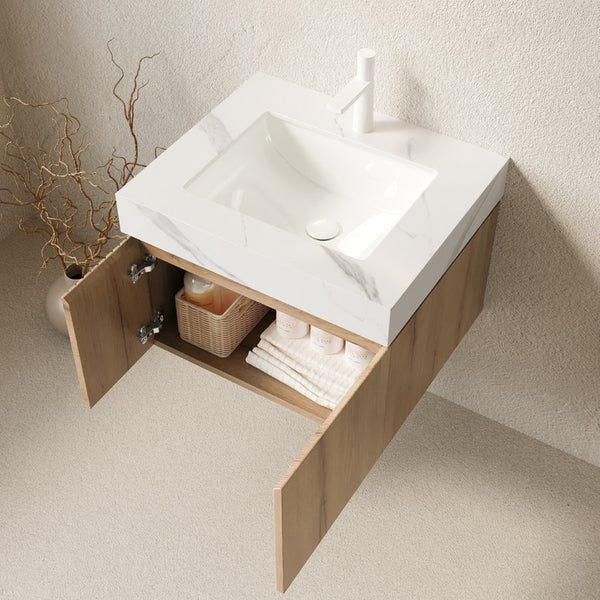 English Elm Muri Floating Bathroom Vanity Sintered Stone Top Oak Woodgrain Soft Close Cabinet W2615S00676