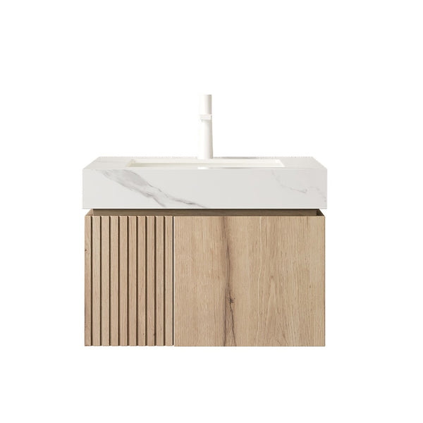 English Elm Muri Floating Bathroom Vanity Sintered Stone Top Oak Woodgrain Soft Close Cabinet W2615S00676
