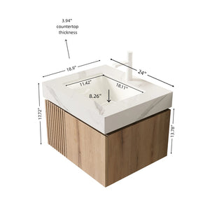 English Elm Muri Floating Bathroom Vanity Sintered Stone Top Oak Woodgrain Soft Close Cabinet W2615S00676