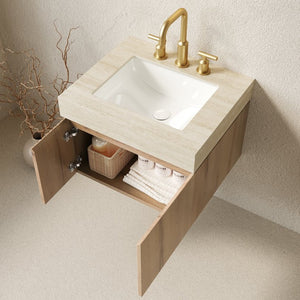 English Elm Muri Floating Bathroom Vanity Sintered Stone Top White Oak Plywood Two Door Cabinet W2615S00678