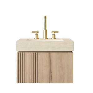 English Elm Muri Floating Bathroom Vanity Sintered Stone Top White Oak Plywood Two Door Cabinet W2615S00678