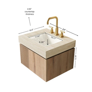 English Elm Muri Floating Bathroom Vanity Sintered Stone Top White Oak Plywood Two Door Cabinet W2615S00678