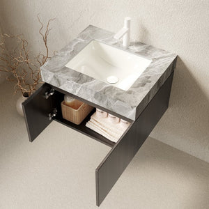 English Elm Muri Floating Bathroom Vanity Plywood Cabinet Sintered Stone Top Espresso Woodgrain W2615S00680
