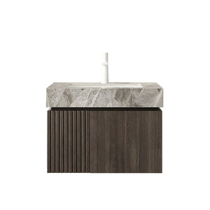 English Elm Muri Floating Bathroom Vanity Plywood Cabinet Sintered Stone Top Espresso Woodgrain W2615S00680