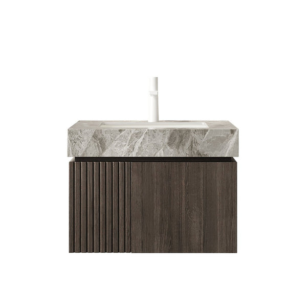 English Elm Muri Floating Bathroom Vanity Plywood Cabinet Sintered Stone Top Espresso Woodgrain W2615S00680