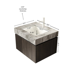 English Elm Muri Floating Bathroom Vanity Plywood Cabinet Sintered Stone Top Espresso Woodgrain W2615S00680