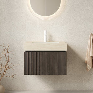 English Elm Muri Floating Bathroom Vanity Sintered Stone Top Plywood Cabinet Soft Close Doors W2615S00681