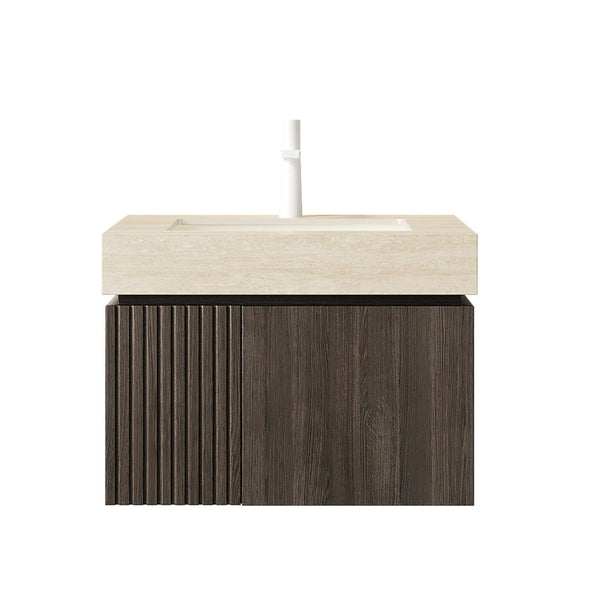 English Elm Muri Floating Bathroom Vanity Sintered Stone Top Plywood Cabinet Soft Close Doors W2615S00681
