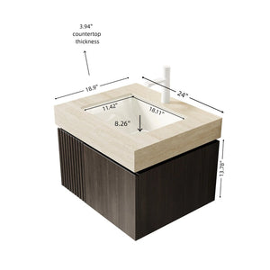 English Elm Muri Floating Bathroom Vanity Sintered Stone Top Plywood Cabinet Soft Close Doors W2615S00681