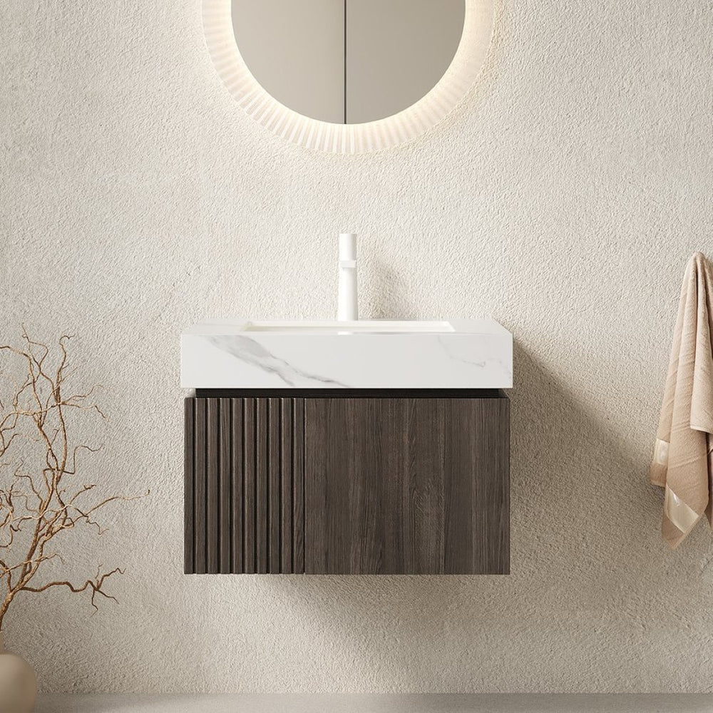 English Elm Muri Floating Bathroom Vanity with Sintered Stone Top and Espresso Plywood Cabinet W2615S00682