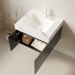 English Elm Muri Floating Bathroom Vanity with Sintered Stone Top and Espresso Plywood Cabinet W2615S00682