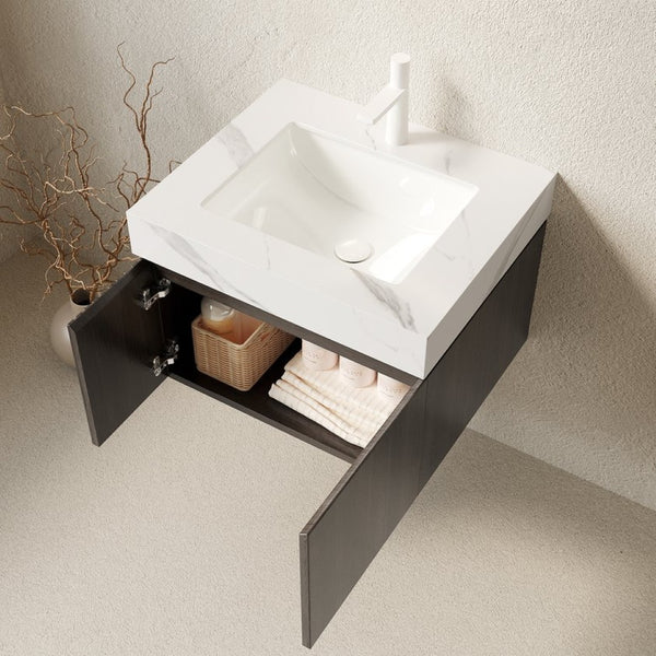English Elm Muri Floating Bathroom Vanity with Sintered Stone Top and Espresso Plywood Cabinet W2615S00682
