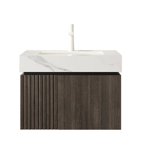 English Elm Muri Floating Bathroom Vanity with Sintered Stone Top and Espresso Plywood Cabinet W2615S00682